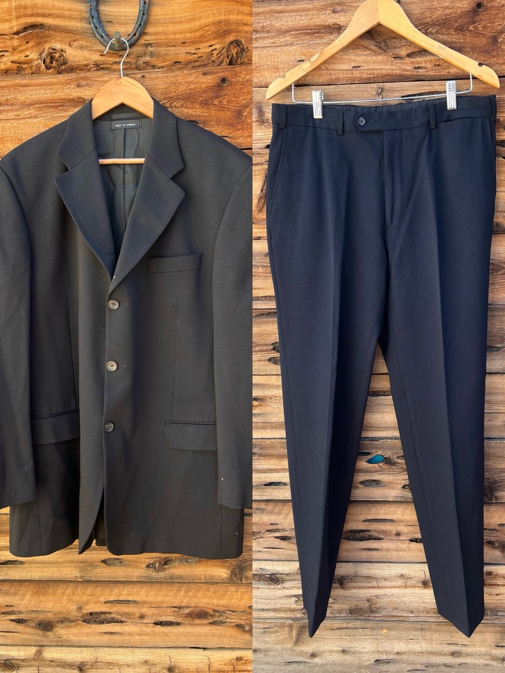 LAUNDRY INDUSTRY | Men's Black Wool Two-Piece Suit Blazer & Trousers 52/50